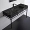 Modern Console Sink, Black Marble Style Sink, 48 Inch, Black Metal Legs